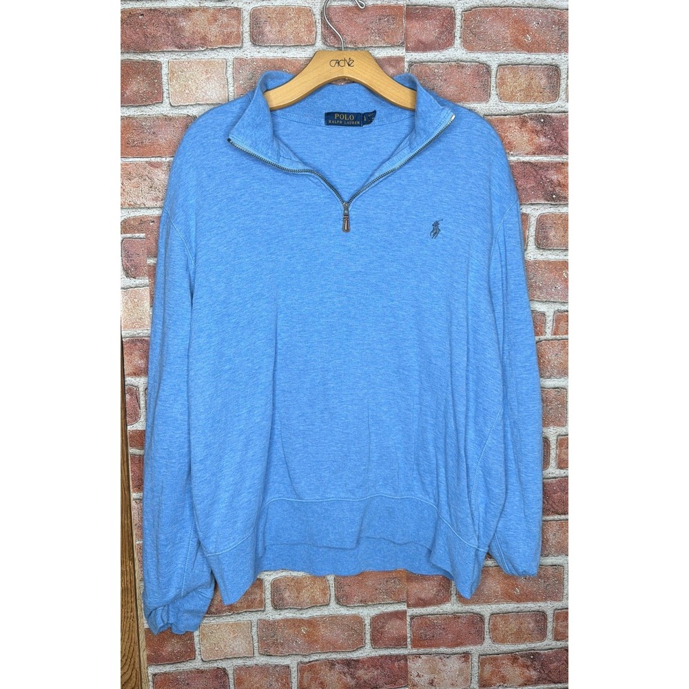 Polo Ralph Lauren Mens Large Blue Heather Quarter Zip Pullover Sweater Pony Logo